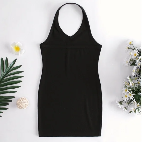 GIRLS HALTER NECK BLACK DRESS - Picture 3 of 4